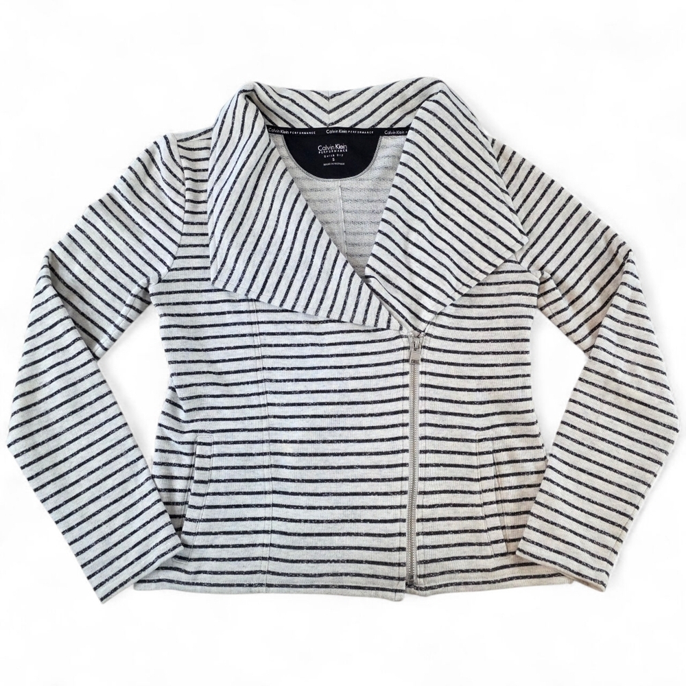Calvin Klein Performance Striped Zip Jacket Women’s Small Quick Dry Black Grey